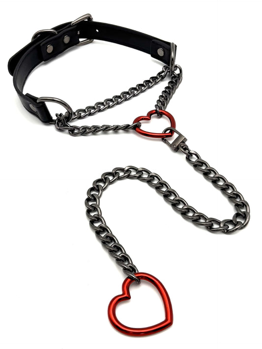 EverGlimp Heart O-Ring Slip Chain Choker Collar Necklace for Women, Adjustable Vegan Leather Punk Necklace with Swivel Clasp & Heart Charm