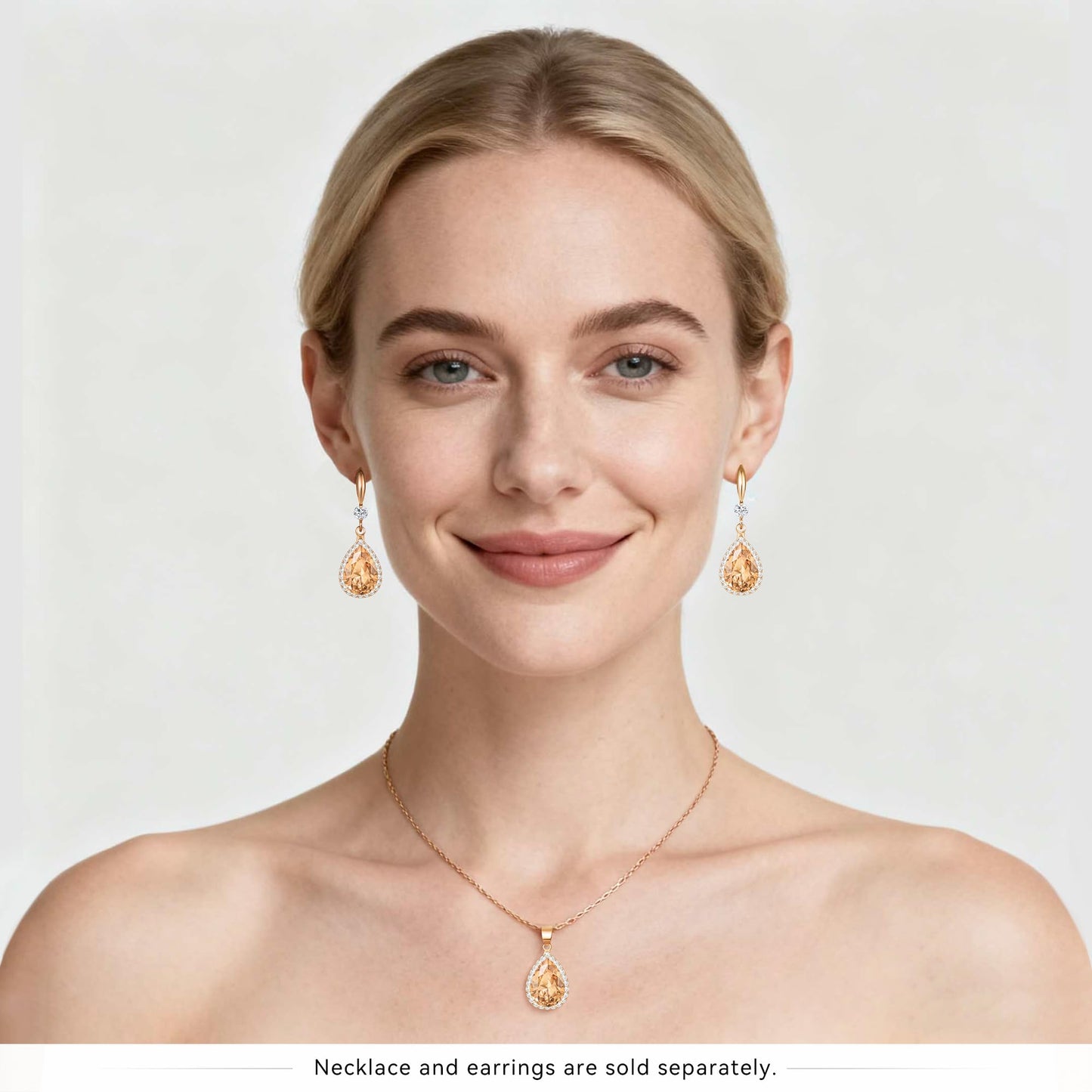 Linawe Rose Gold Color Dangly Earrings, Champagne Cubic Zirconia Drop earrings for Women Trendy, Birthstone Pear Shaped Fall Formal Earrings for Evening Wear