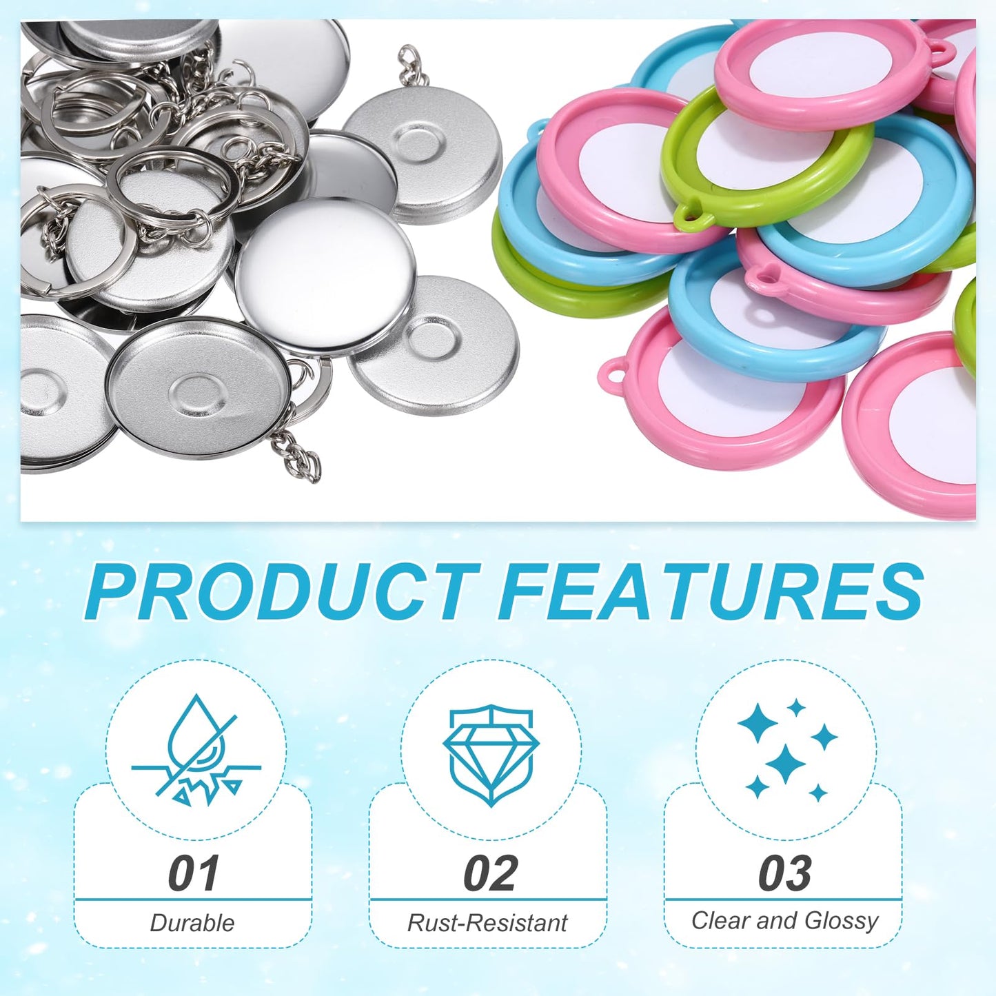 MECCANIXITY 10 Sets Button Maker Supplies 25mm / 0.98 Inch Blank Badge Button Parts Badge Parts with Blank Paper for Hand Press Crafts Making Double-Sided Keychain, Blue