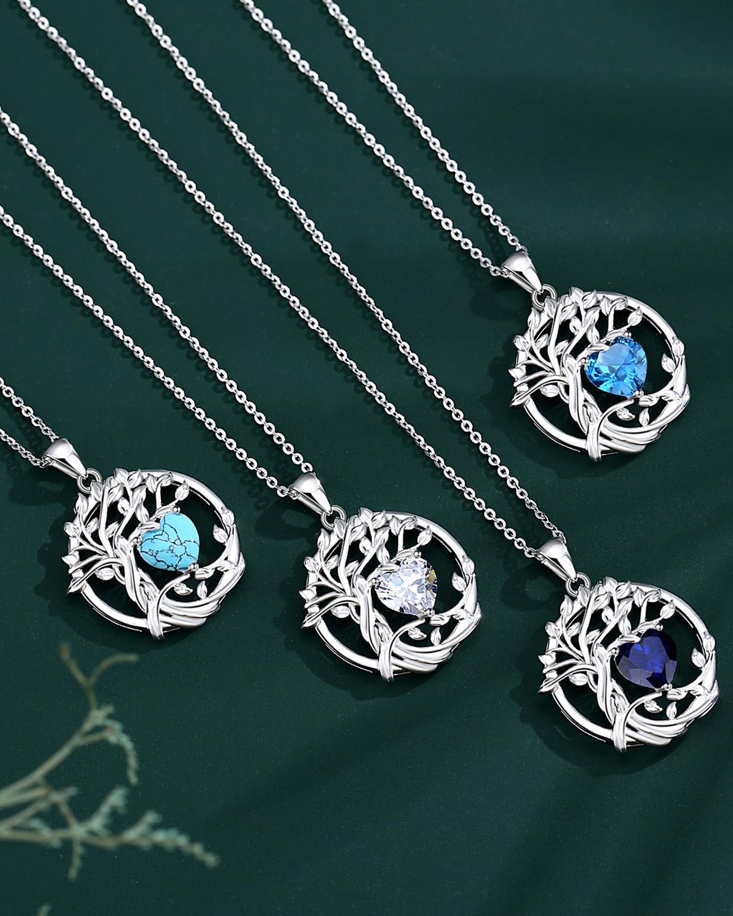 FANCIME Tree of life December Birthstone Necklace for Women Sterling Silver Tree Jewelry London Blue Topaz Pendant November Gemstone Anniversary Birthday Christmas Gifts for Wife Mom Her
