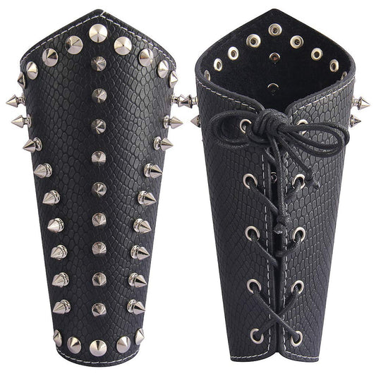 GelConnie Leather Bracers Gothic Spike Gauntlets Wristband Medieval Knight Armor Leather Wrist Guard Arm Cuffs Black Arm Guards Armband Halloween Cosplay Costume