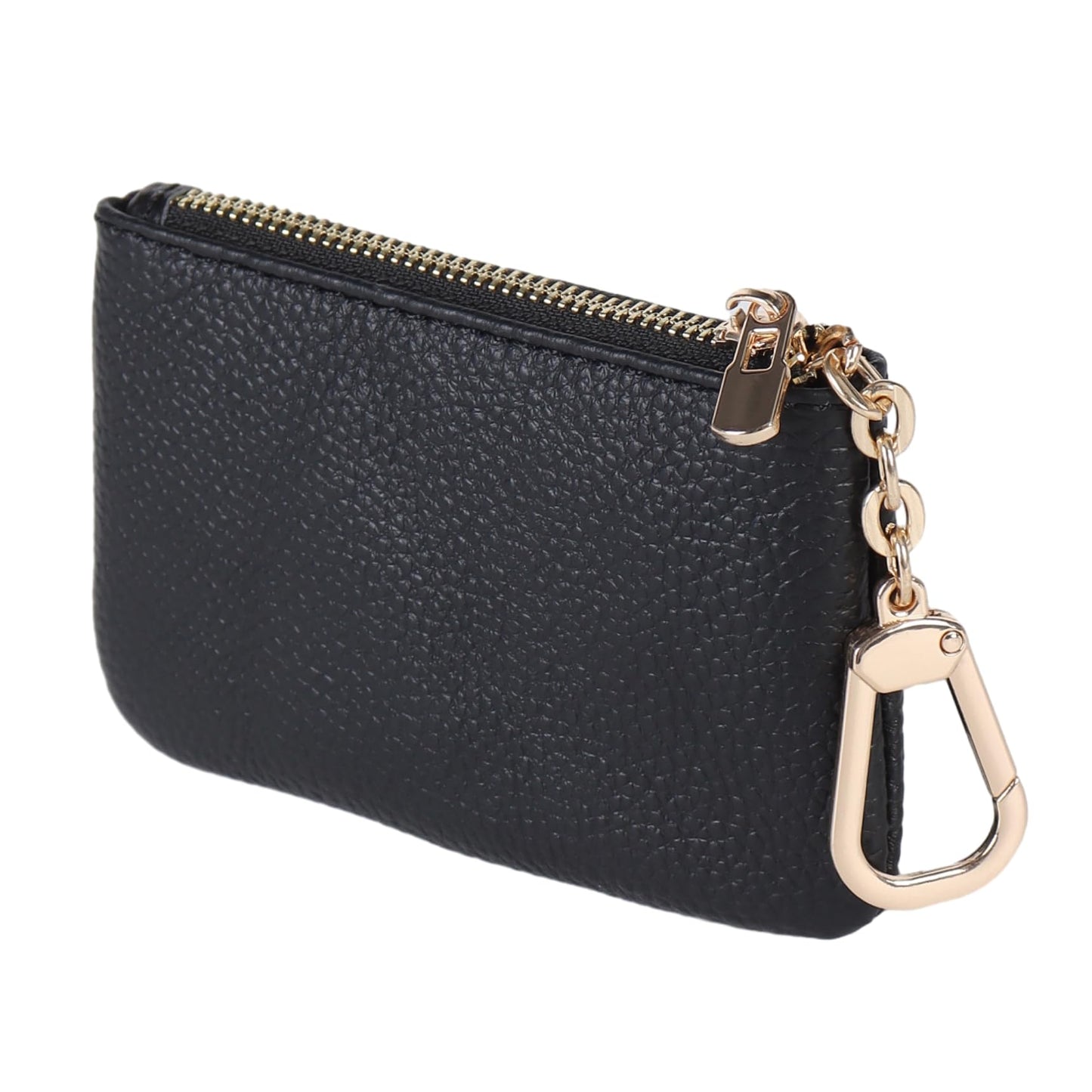 LARENNT Full Grain Leather Coin Purse With Key Chain - Small Change Purse Card Holder Keychain Pouch Wallet for Women and Men (Black)