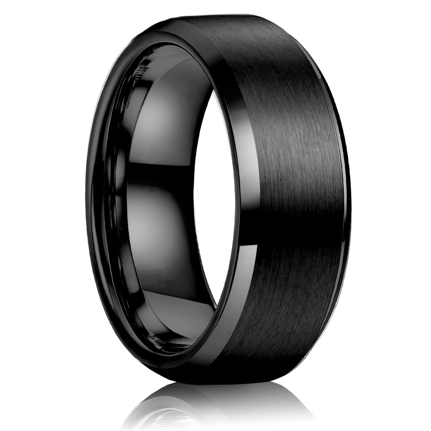 Jstyle Stainless Steel Rings for Men Women 8MM Wedding Band Rings Matte Surface - Beveled Polished Edge Mens Ring Size 7 Black Ring for Men