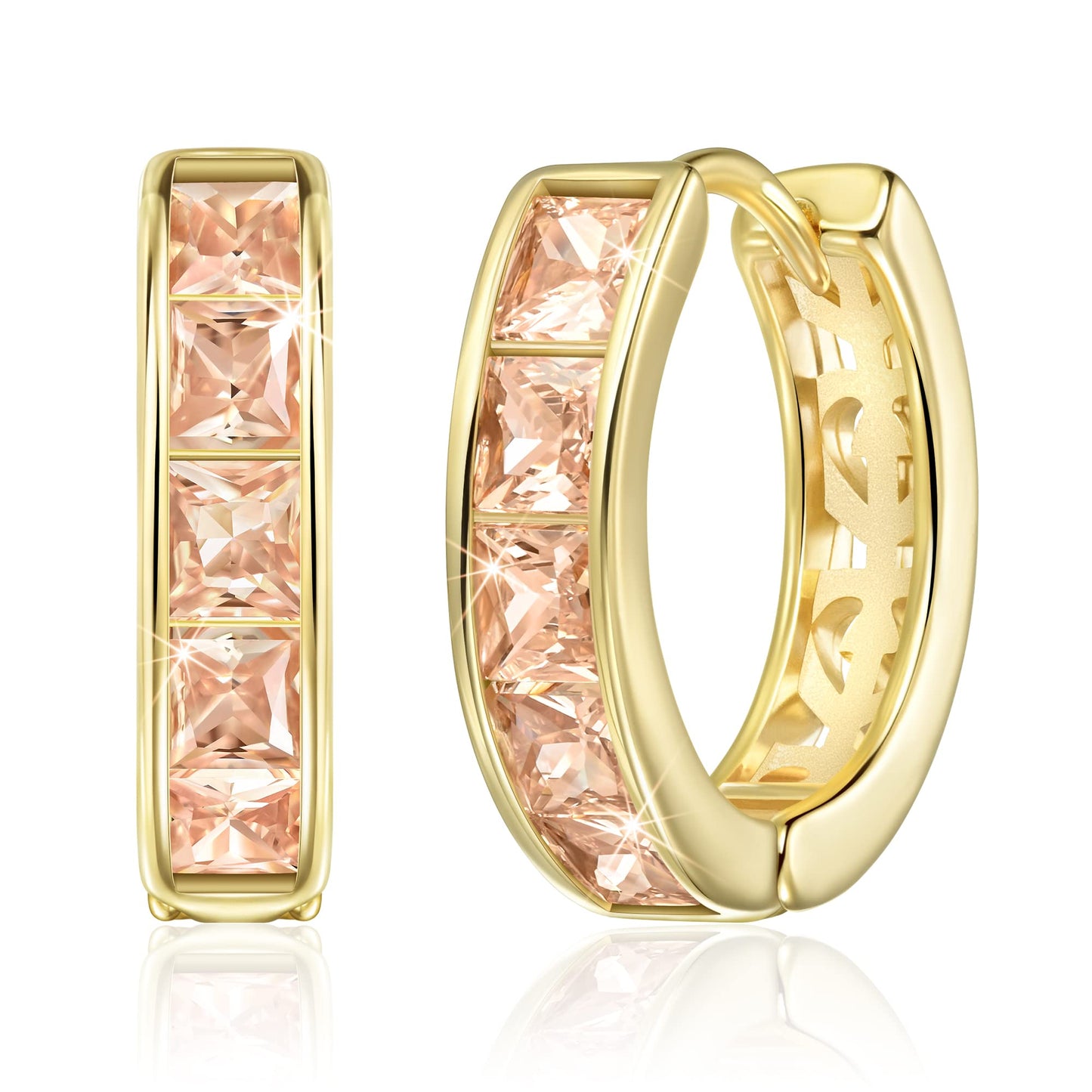 Linawe Gold Hoop Earrings for Women - Moissanite Huggie, Small Cubic Zirconia Mini, Cartilage Cuff Preppy, Safety Pin Flat Back - Trendy Yellow Earrings