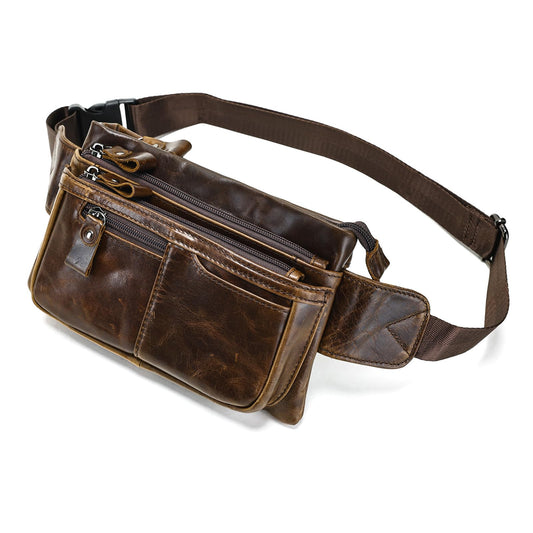Genuine Leather Fanny Pack Crossbody sling bags zipper Waist Purse Oilcoffee