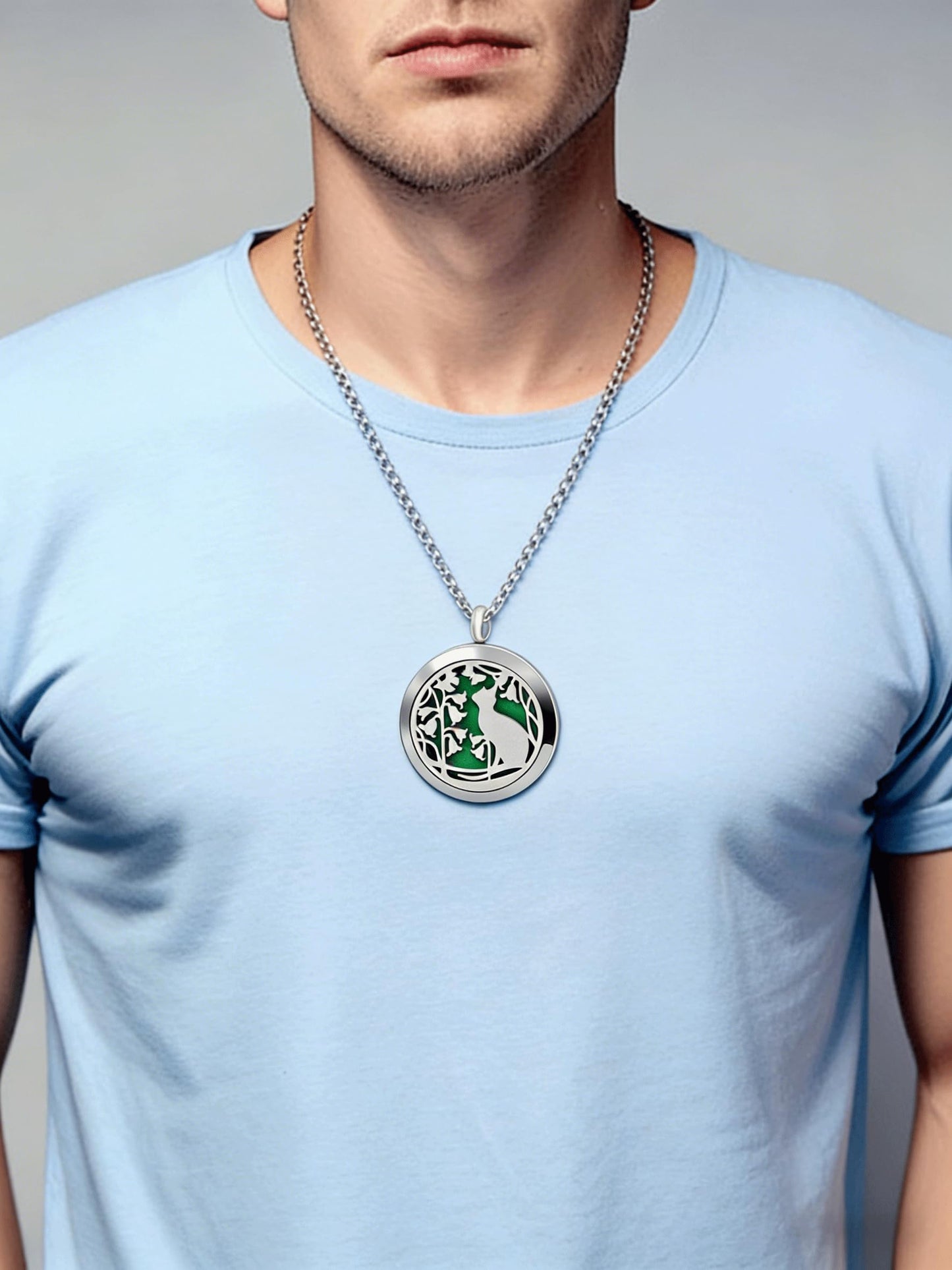 Popeoiuh Essential Oil Diffuser Necklace, Aromatherapy Perfume Stainless Steel Cat Locket Pendant Jewelry Christmas Birthday Gift for Women Men Teen