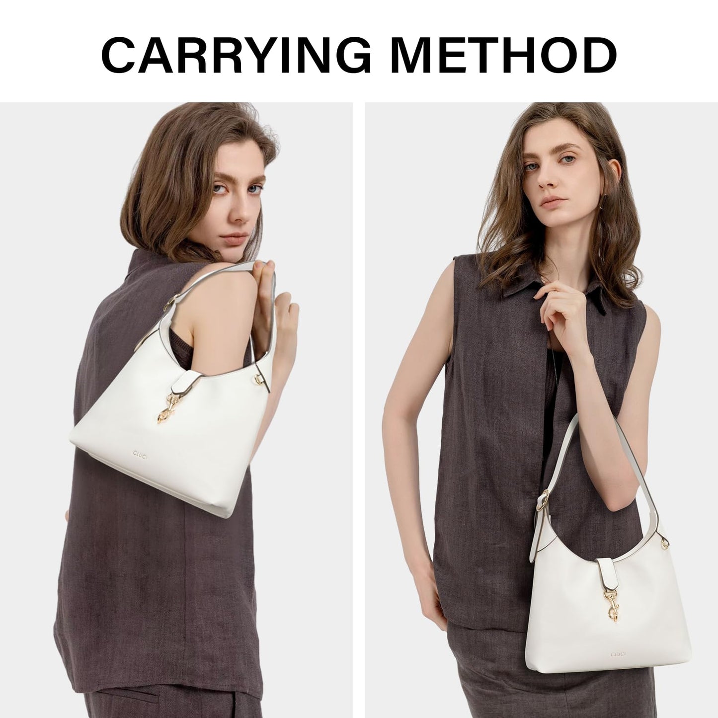 CLUCI Womens Purses and Handbags, Soft Vegan Leather Hobo Bags with Adjustable Strap, Lightweight Slouchy Shoulder Bag White