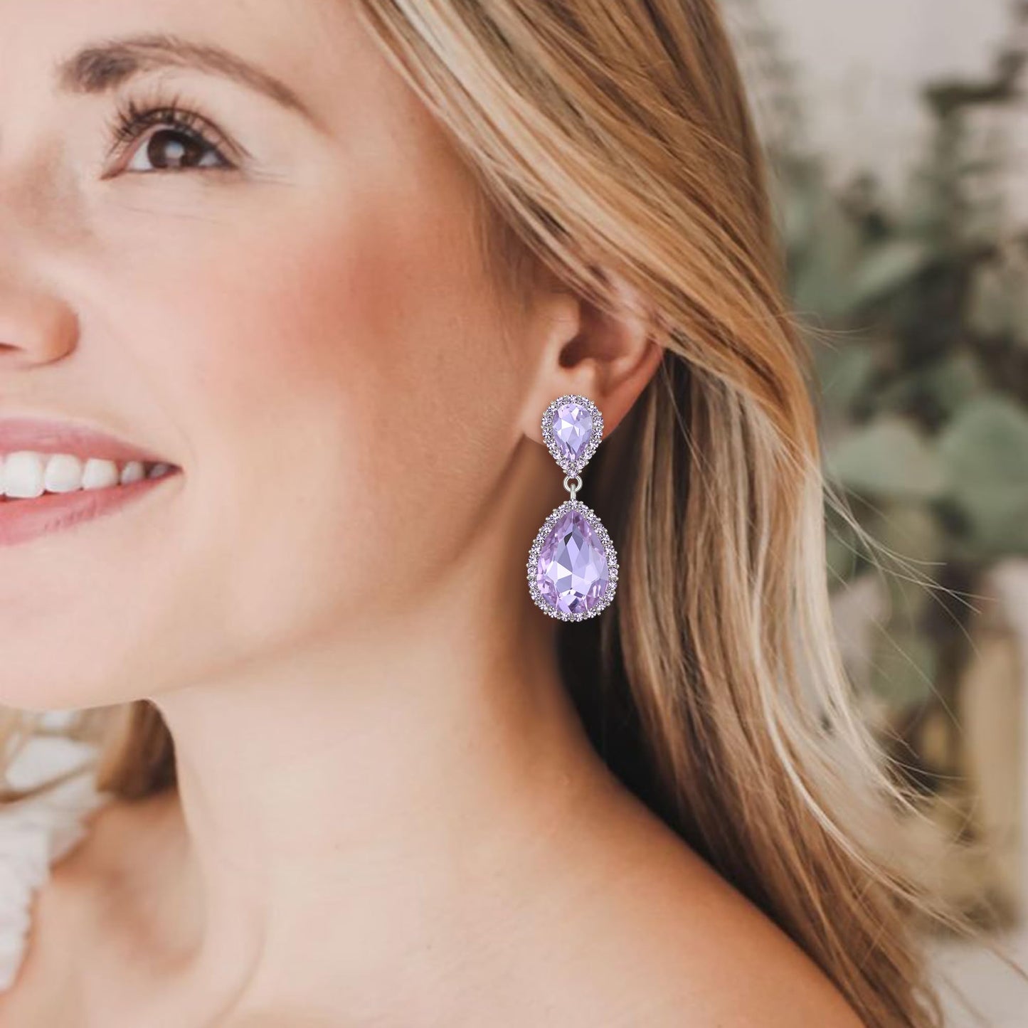 EVER FAITH Austrian Crystal Homecoming Party Dangle Earrings, Elegant Wedding Prom Waterdrop Pierced Earrings for Women Lavender Color
