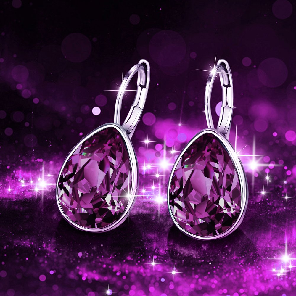 XUPING Jewelry Fashion Huggies Crystal Earring for Women (Dark Purple)