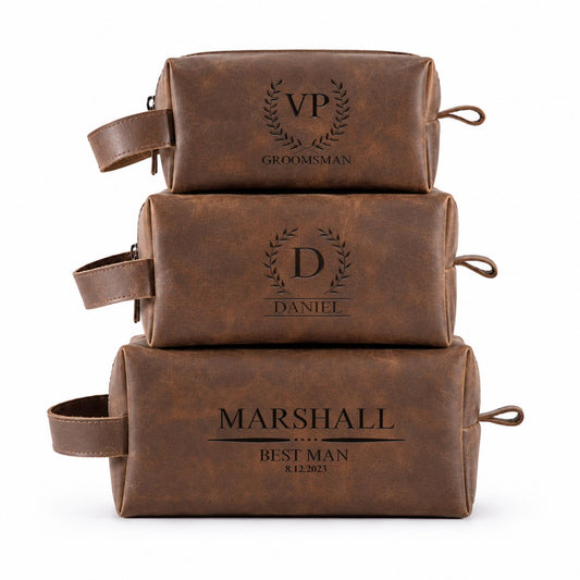 Motiwear Custom Leather Toiletry Bag for Men Personalized Dopp Kit Travel Grooming Organizer Gift for Him Stylish - Dark Brown