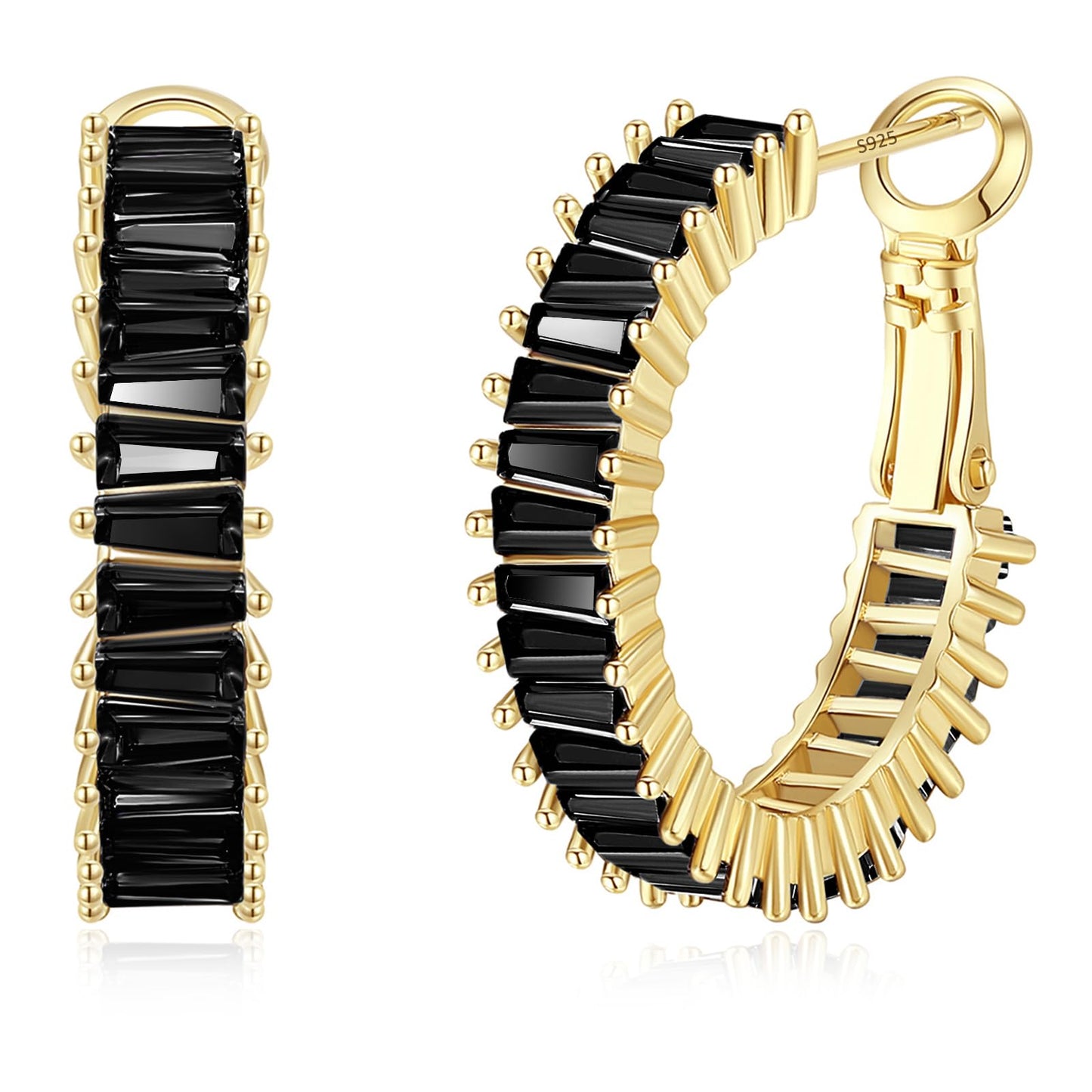 GLOQUAT CZ Gold Plated Black Hoop Earrings 14K Gold Plated Hoop Earrings for Women Vintage Black Cubic Zirconia Earring Fashion Round Circle Hoops for Women 25mm
