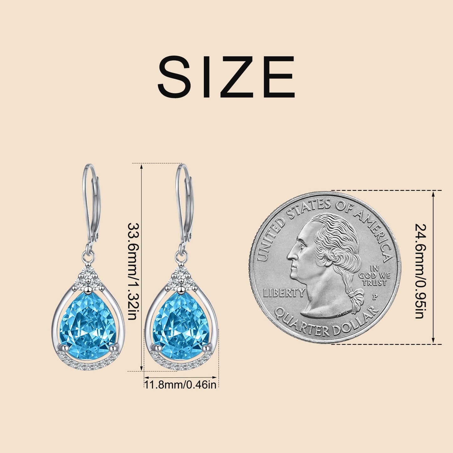 Blue Earrings Sterling Silver Birthstone Earrings AAAAA Cubic Zirconia Teardrop Dangles Jewelry Christmas Gifts for Women