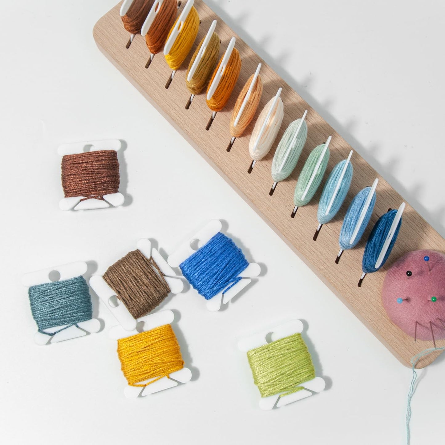 Lampstop Bobbin Rack for Embroidery Floss Beech Wood Floss Organizer (Rectangle)