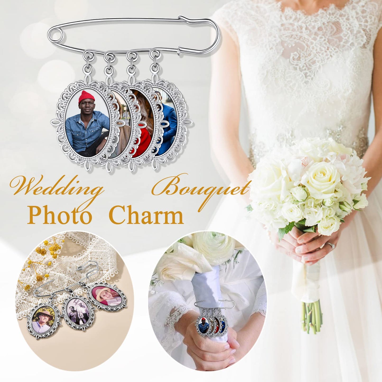 Custom4U Picture Lapel Pins Pack of 4 Memorial Wedding Oval Funeral Boutonniere Pin Kit with Photo Groomsmen Gifts Groom