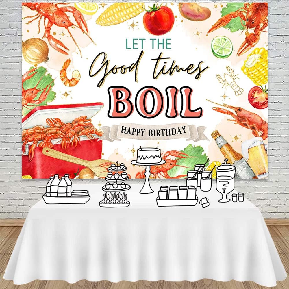 Mocsicka (8x6ft) Let The Good Times Boil Backdrop Crawfish Theme Delicious Food Birthday Party Background Lobster