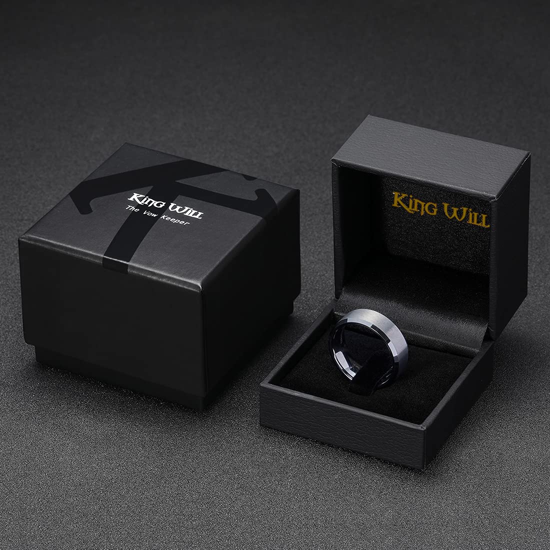 King Will 8mm Men's Silver Wedding Ring - Brushed Matte Surface, Beveled Polished Edge, Comfort Fit Size 7