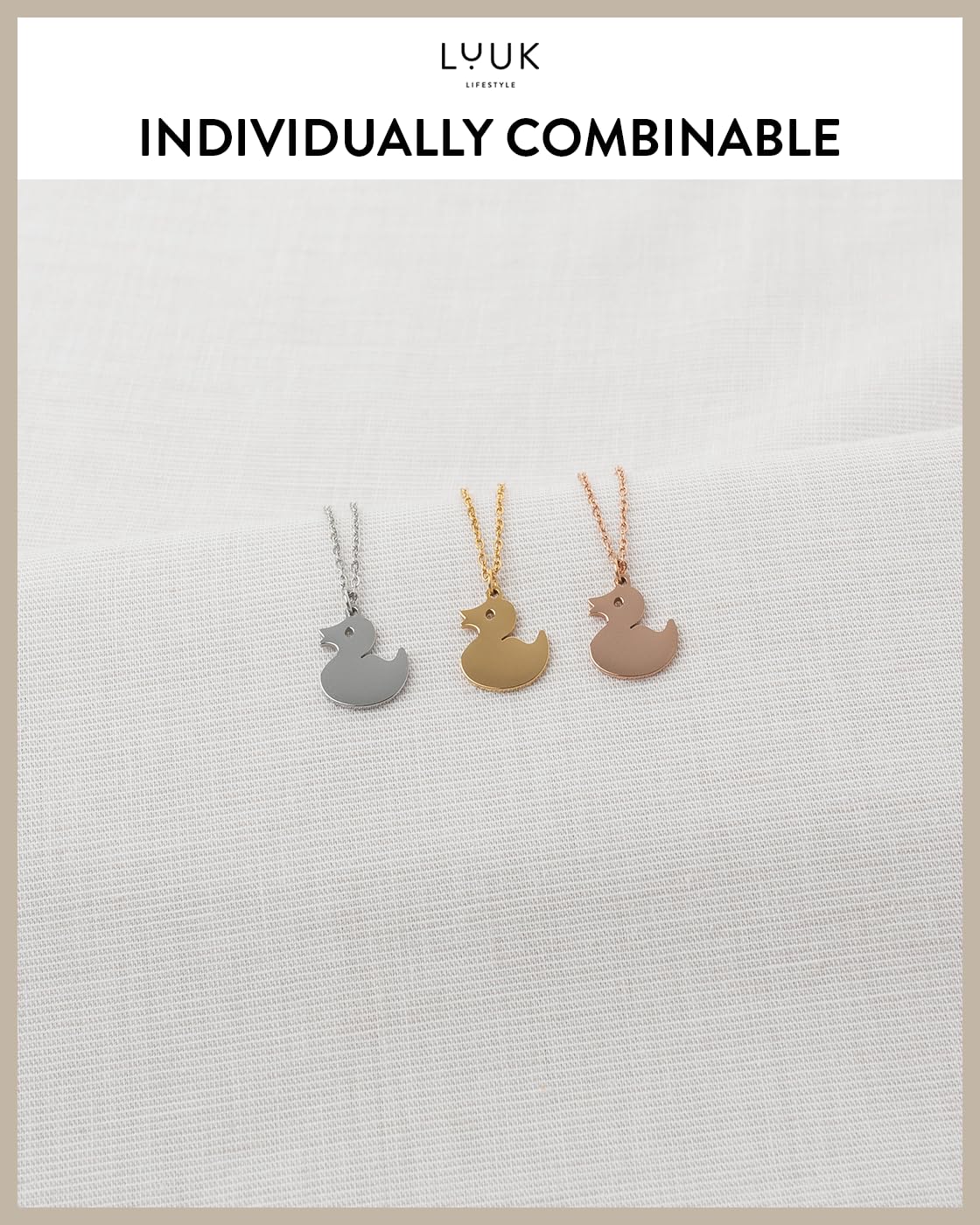 LUUK LIFESTYLE Stainless steel 14k silver plated, Duckling pendant necklace, waterproof, 19in adjustable sturdy chain, vacation, dainty, trendy, aesthetic, simple (with HAPPINESS Gift Card)