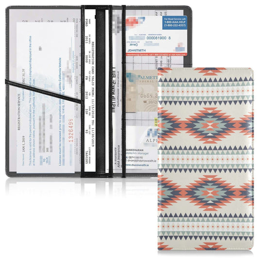 Kigai Aztec Car Registration and Insurance Holder for Women Men PU Leather Auto Glove Box Organizer Wallet Car Accessories for Essential Document Driver License ID Card