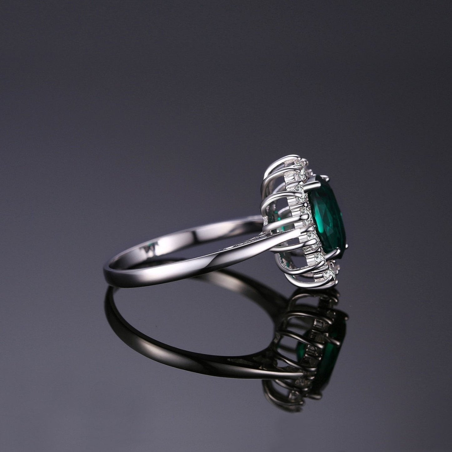 JewelryPalace Princess Diana Kate Middleton Gemstone Birthstone Green Emerald Halo Engagement Rings for Women, Anniversary 14K White Gold Plated 925 Sterling Silver Promise Rings for Her Size 10.5