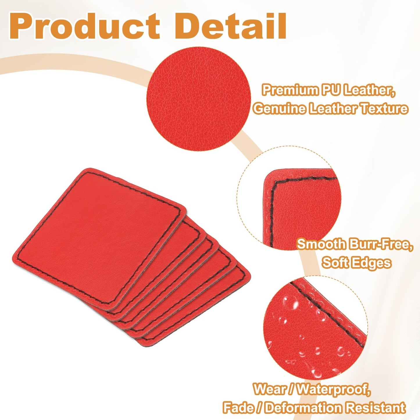 uxcell 20 Pcs Leather Patches for Hats, Square Leather Hat Patches with Adhesive, Rustic Faux Iron on Blank Patch for Laser Engraving Fabric Repair Sew Crafts, Red