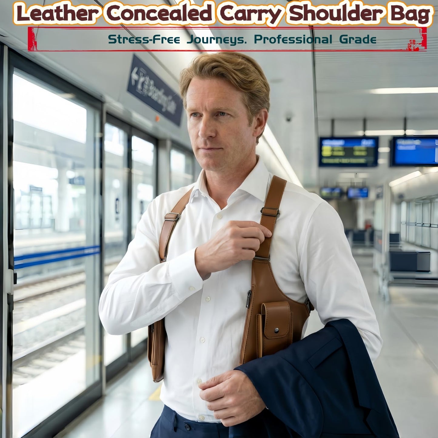 Anti-Theft Shoulder Holster Bag for Men, Double Shoulder Armpit Chest Bag - Premium Leather, Adjustable Straps, Phone Wallet Pocket - Travel, Outdoor - Unisex Underarm Pouch (Brown)