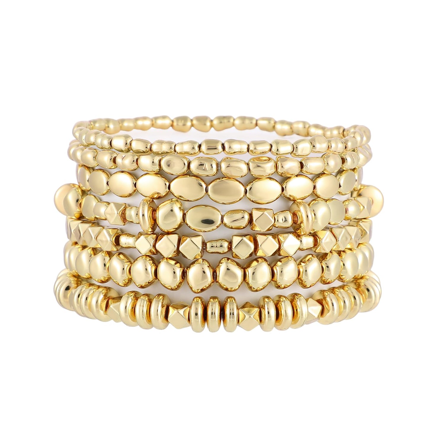 Sajidos Gold Plated Beaded Bracelets for Women Trendy, 14K Gold Plated Stack Cross Pearl Gold Plated Bead Stretch Bracelets Set Elastic Hypoallergenic Bracelets Jewelry Gifts