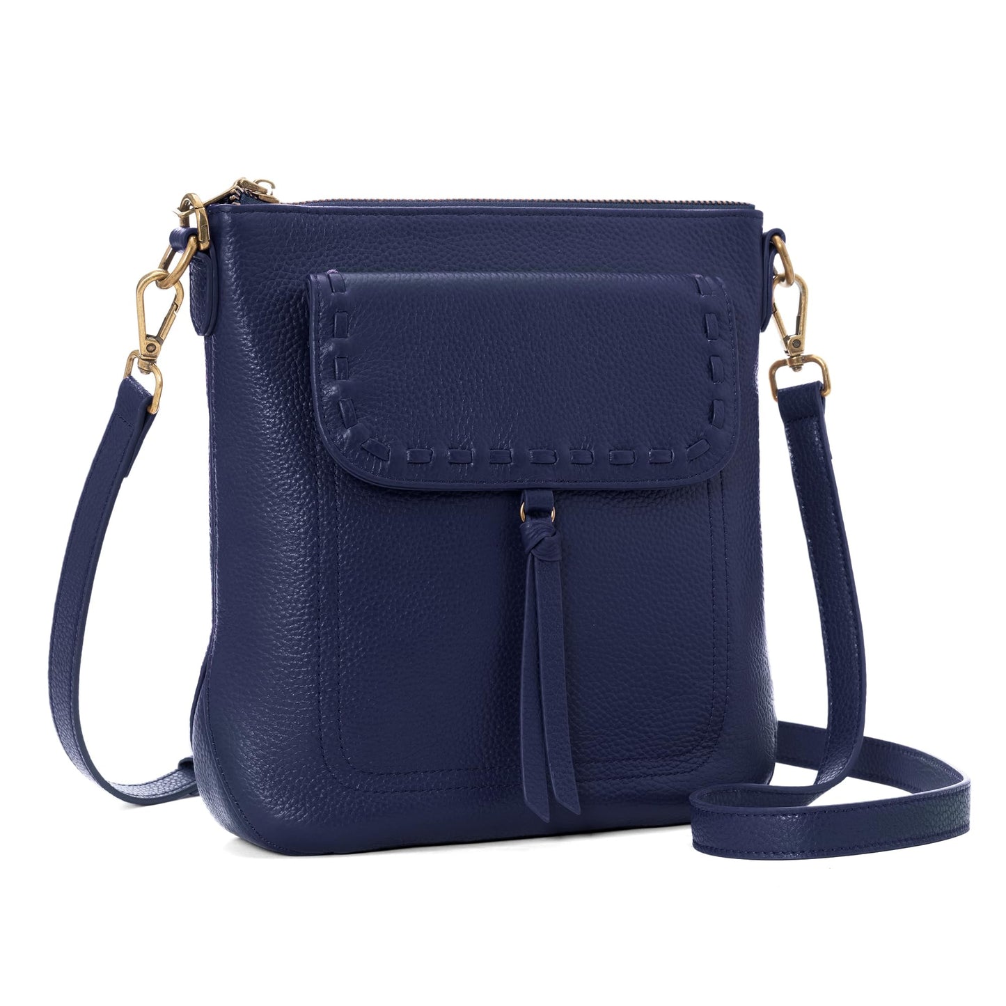 befen Navy Blue Genuine Leather Crossbody Purse for Women, Small Crossbody Bag with RFID Card Slots, Anti Theft Multi Pocket Shoulder Bag for Travel Daily Use