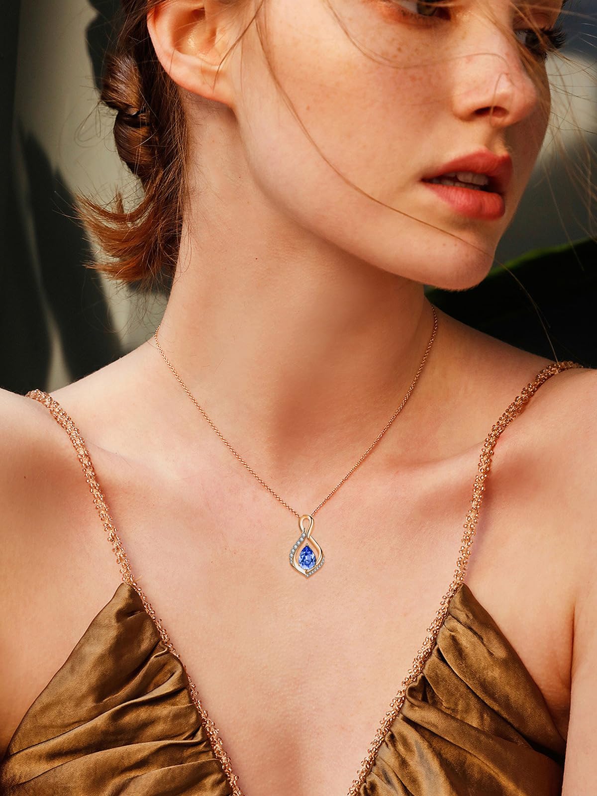 JIYVY32 Blue Topaz Infinity Necklace for Women December Birthstone Necklaces Rose Gold Plating Anniversary Birthday Gifts for Wife Her Mom Girlfriend Birthstone Jewelry Gifts for Women