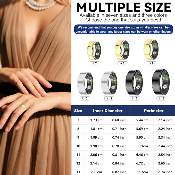 Smart Rings for Women Men,Fitness Tracker Ring,Heart Rate,Blood Oxygen,Blood Pressure,Step Tracker,Sleep Monitoring,No Subscription Fee,IP68 Waterproof Smart Ring for iphone&Android(Silver 7)