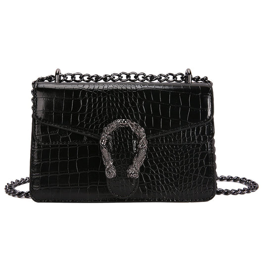 DEEPMEOW Crossbody Shoulder Chain Purse for Women - Crocodile Grain PU Leather Evening Bag Satchel Handbag（Black）