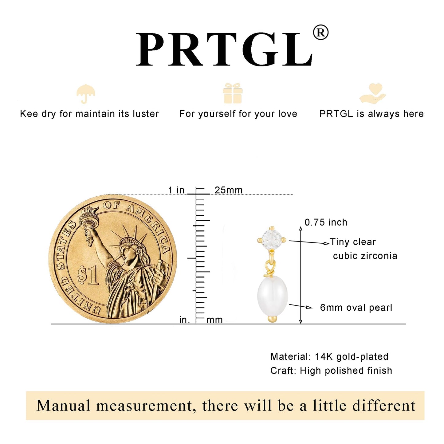 PRTGL Pearl Earrings: 14k Gold-plated Cubic Zirconia Pearl Drop Wedding Engagement Earrings For Women Bridal Bridesmaid