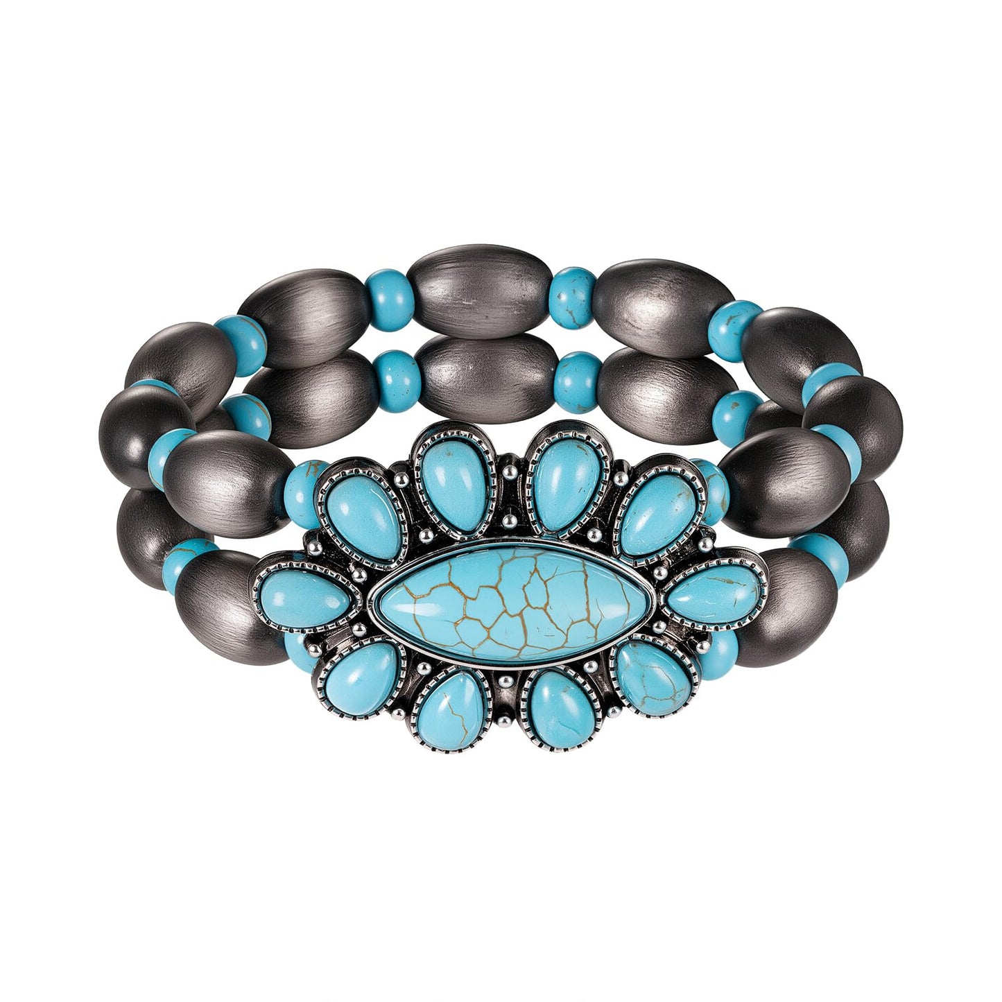 Montana West Rustic Couture's Jewelry Western Navajo Beaded Turquoise Cuff Bangle Bracelets Bohemian Vintage Elastic Bracelet for Women Cowgirl RCW-WH06TQ