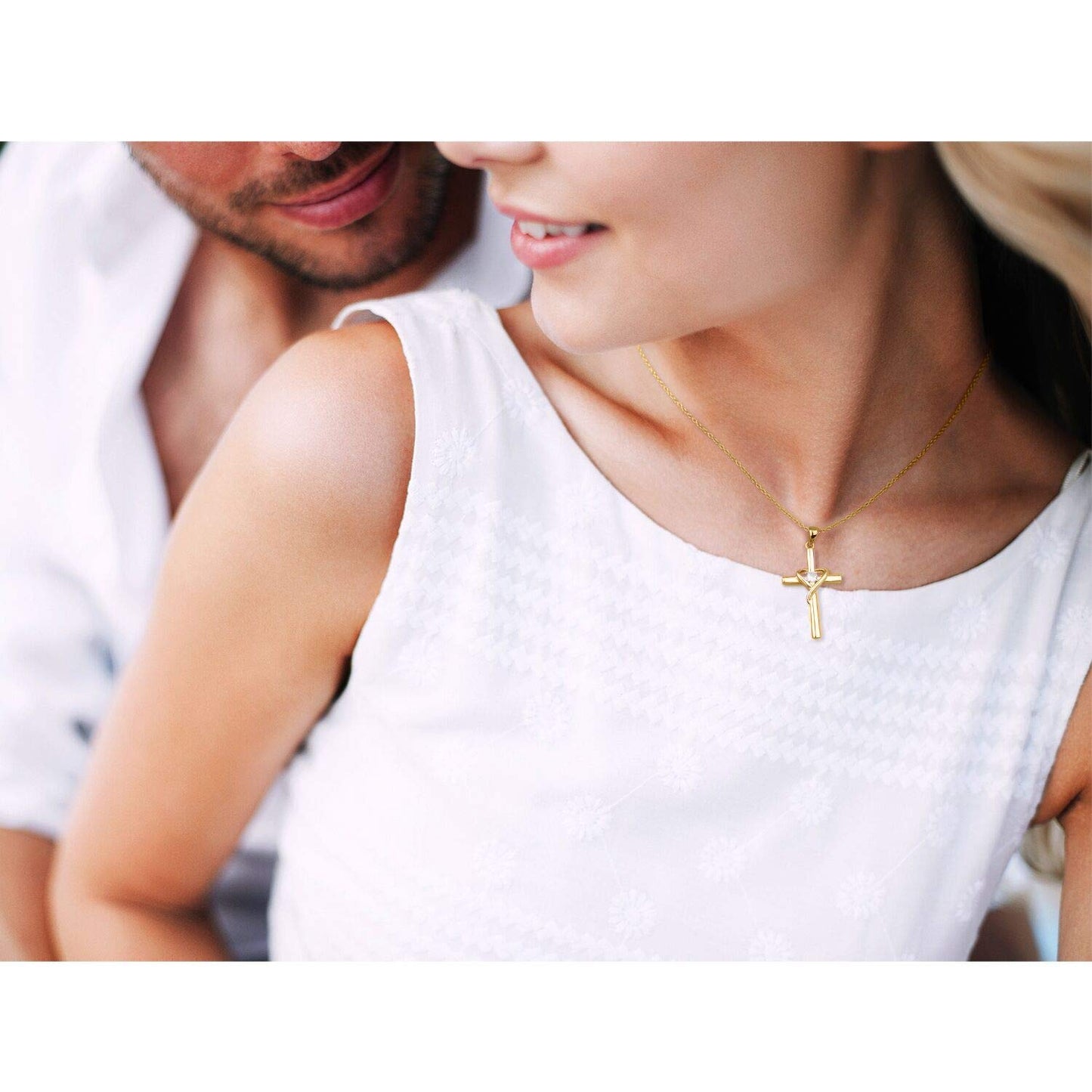 AmorAime 925 Sterling Silver Cross Necklace for Women Men 14K Gold Plated 5A CZ Birthstone Necklaces for Holiday (Z-Gold)