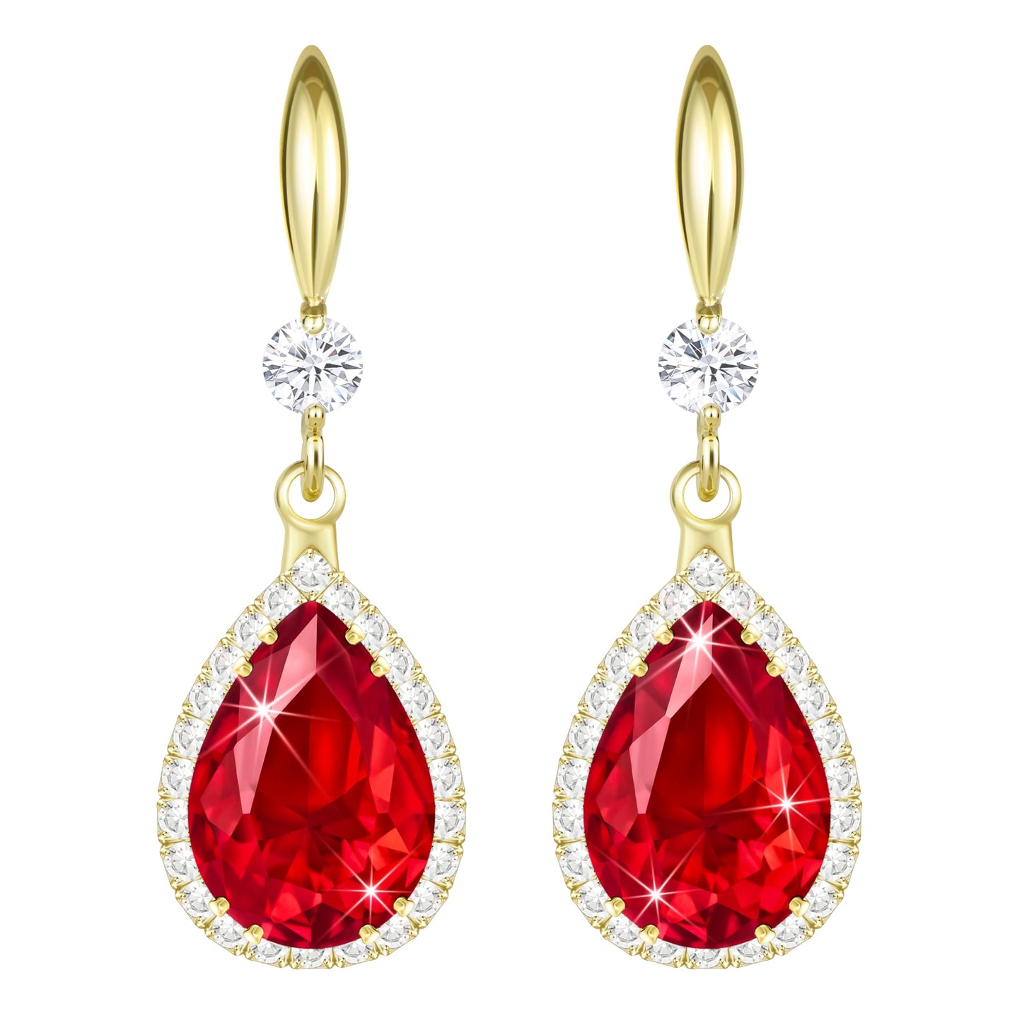 Linawe Red Ruby 14K Gold Dangle Earrings for Women Trendy, Imitation Diamond Wedding Drop Earrings, Rhinestone Cubic Zirconia Crystal Earrings Set, Teardrop Birthstone