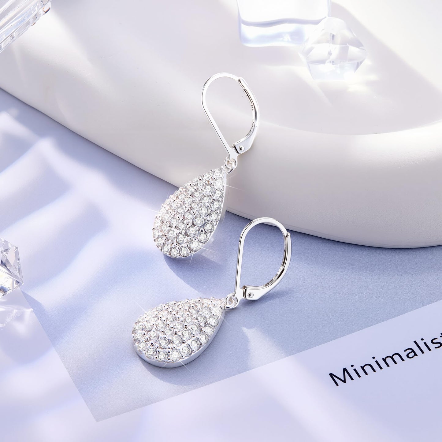 Teardrop Sterling Silver Leverback Earrings, ALEXCRAFT Teardrop Waterdrop Dangling Drop Leverback Earring for Women Trendy Hypoallergenic 925 Sterling Silver Cubic Zirconia Dangle Earrings for Women