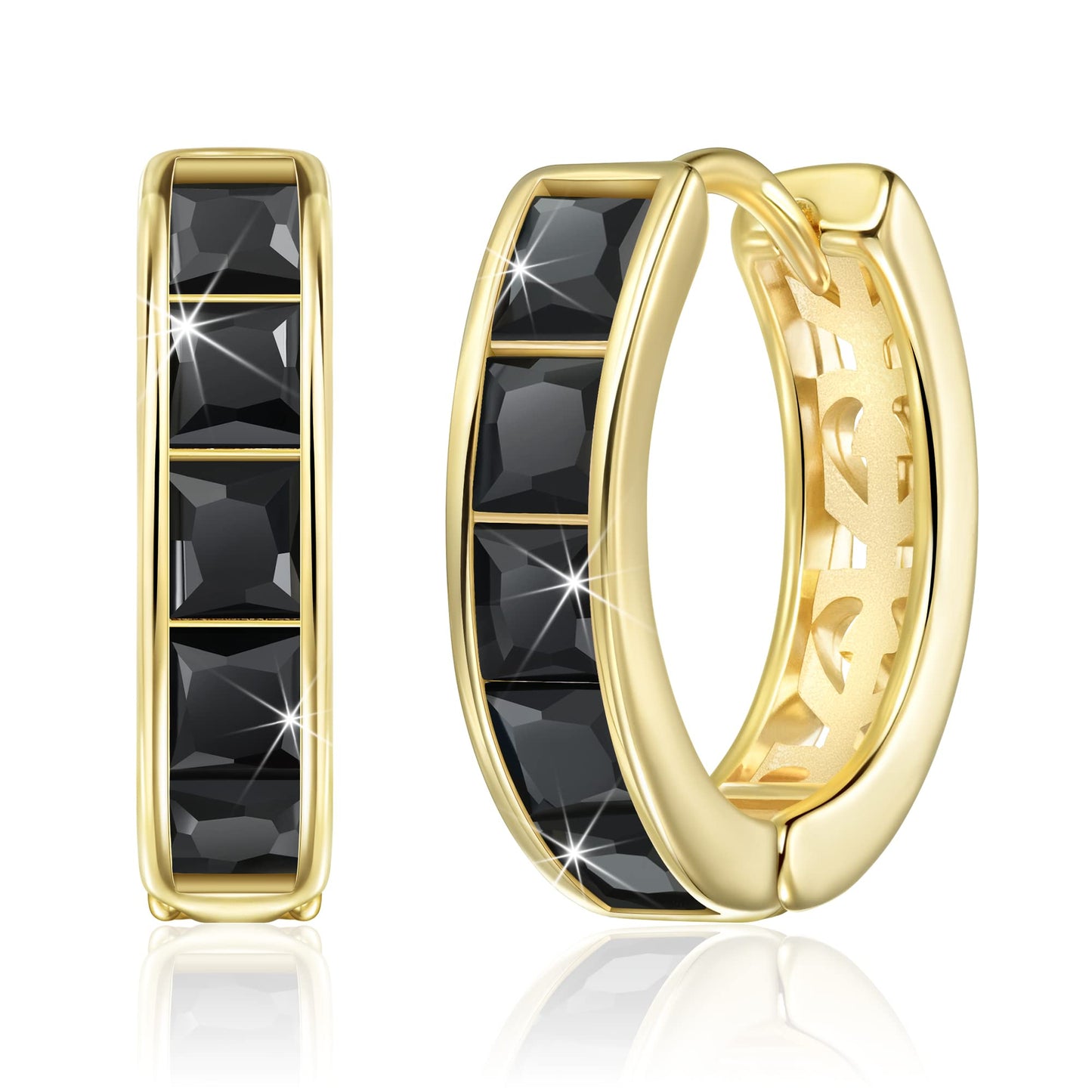 Linawe Gold Hoop, Black Stud Earrings for Women Trendy, Helix Earrings, Moissanite Cubic Zirconia Rhinestone Imitation Diamond Huggie Earrings, Piercing Jewelry, Small Mini Tiny Hoop