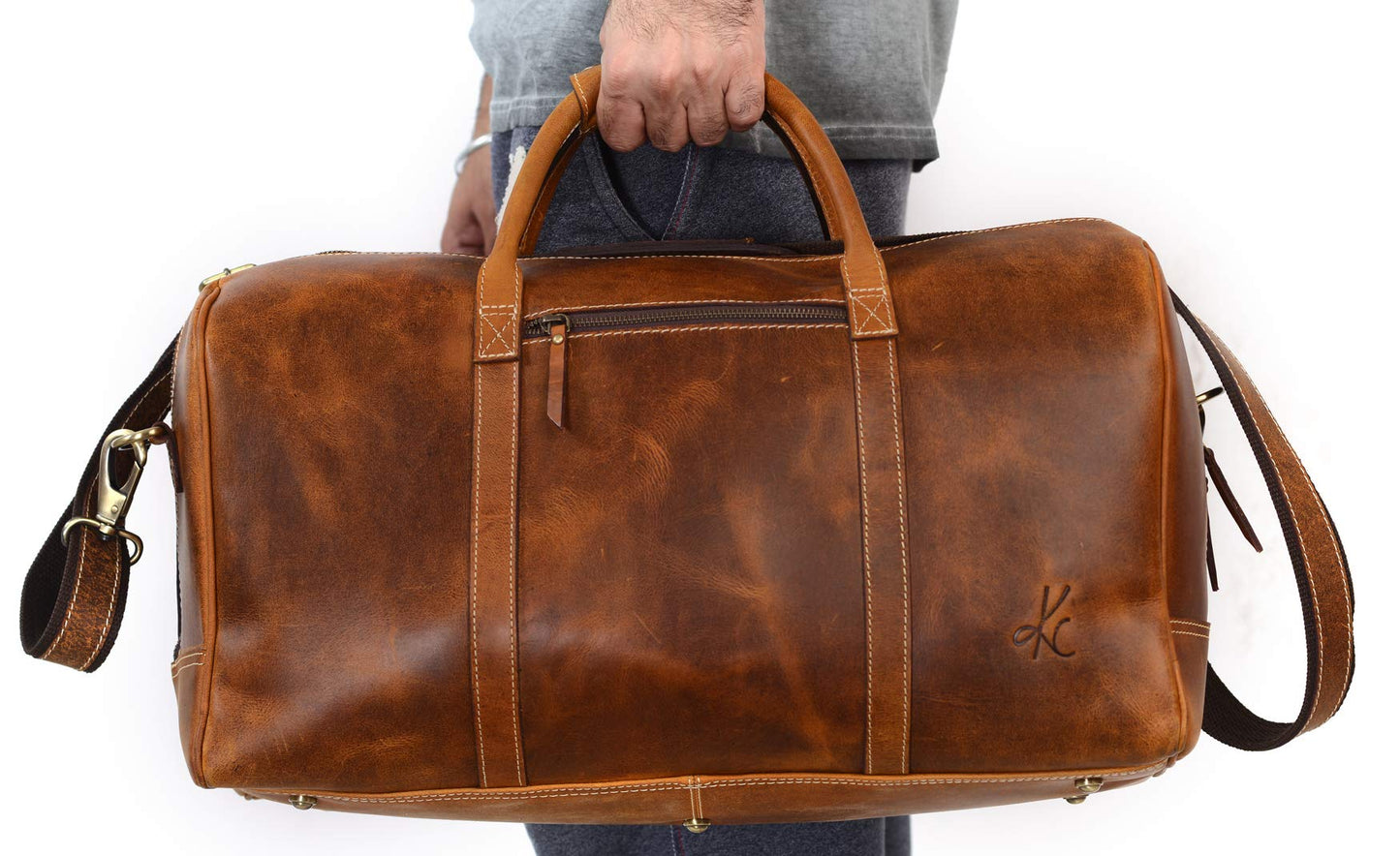 KomalC Leather Duffle Bags for Men and Women Travel Overnight Weekend sports bag holdall Gym Duffel for Men