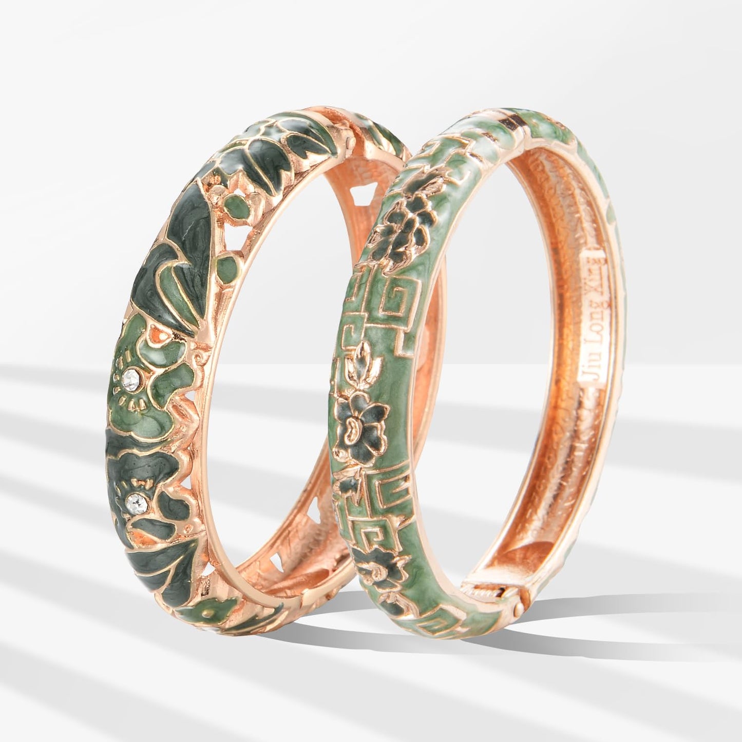 UJOY Vintage Cloisonne Bracelet Beautiful Flower Enamel Hinge Plated Bangles Jewelry for Women's Gifts 88A08-55A114 Green