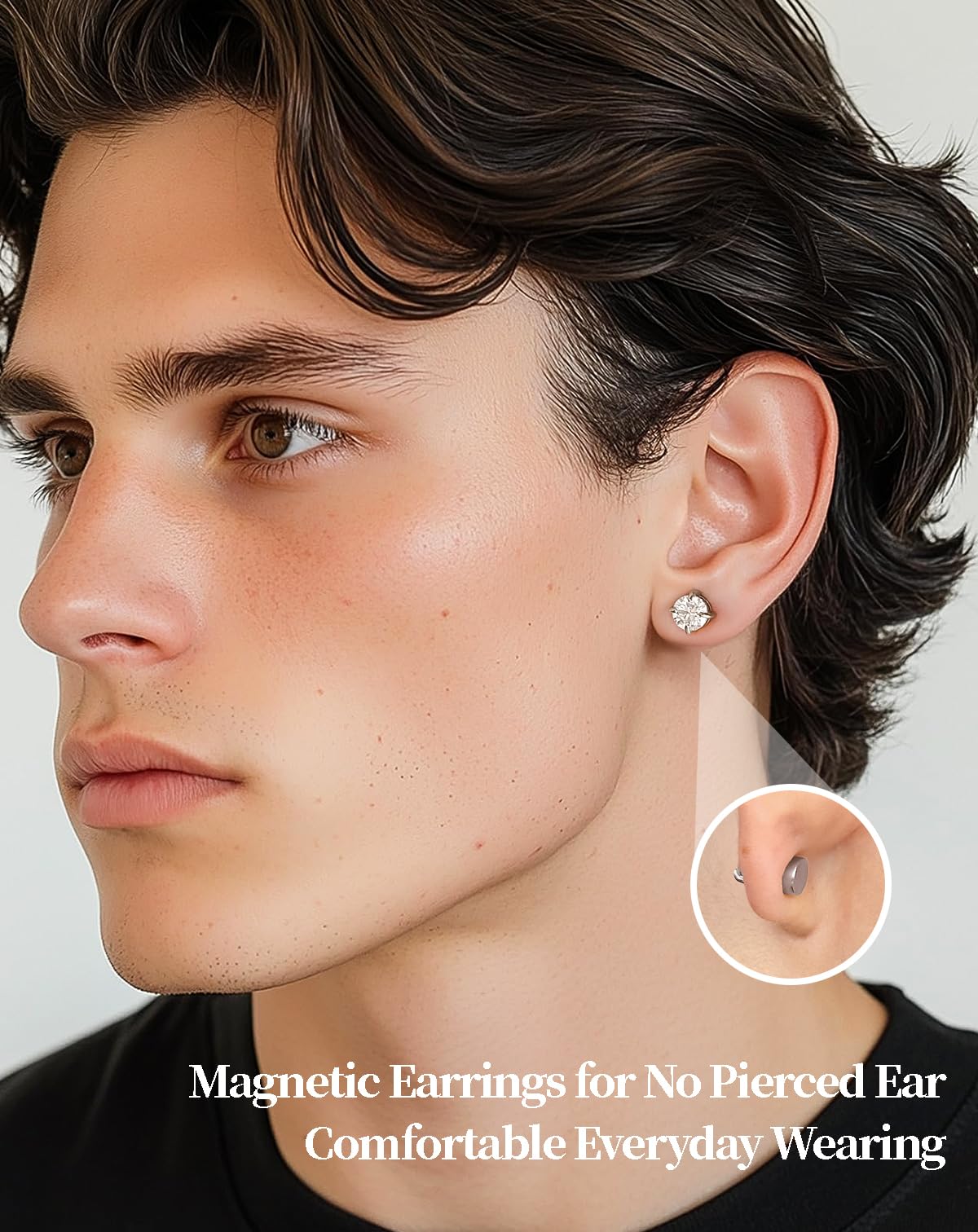 WORFAJEW Moissanite Earrings Magnetic Earrings for Men Women Stainless Steel 14K White Gold Plated Non Piercing Clip On Earring Hypoallergenic VVS1 Lab Diamond Mens Stud 1.6Carats