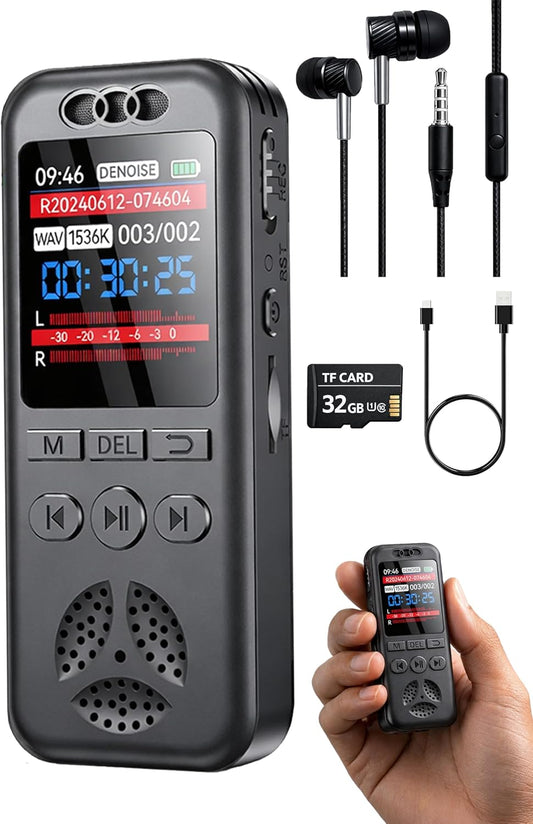Cappsu 32GB 1536Kbps 70dB Digital Voice Recorder with Playback, Small Voice Activated Recorders, Audio, Noise