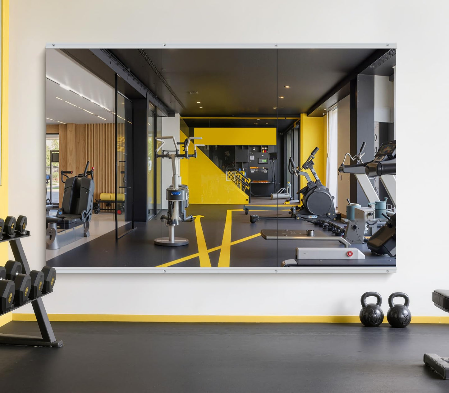 InfiniGlass Home Gym Mirror - 55x28 Inch, 3PCS Frameless Tempered Glass Full Body Mirror for Wall Mount - Ideal for Yoga, Workout, Bedroom, Dance Studio (Silver)