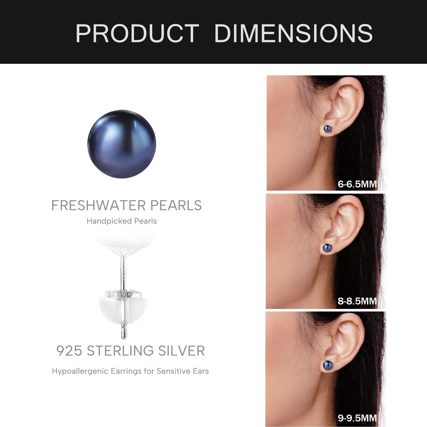 COYATE Pearl Earrings Sterling Silver Freshwater Black Pearl Stud Earrings for Women Hypoallergenic, Button Shape Real Pearls 6-6.5mm, Simple Elegant Jewelry Gift for Her,Mother,Bride,Friend
