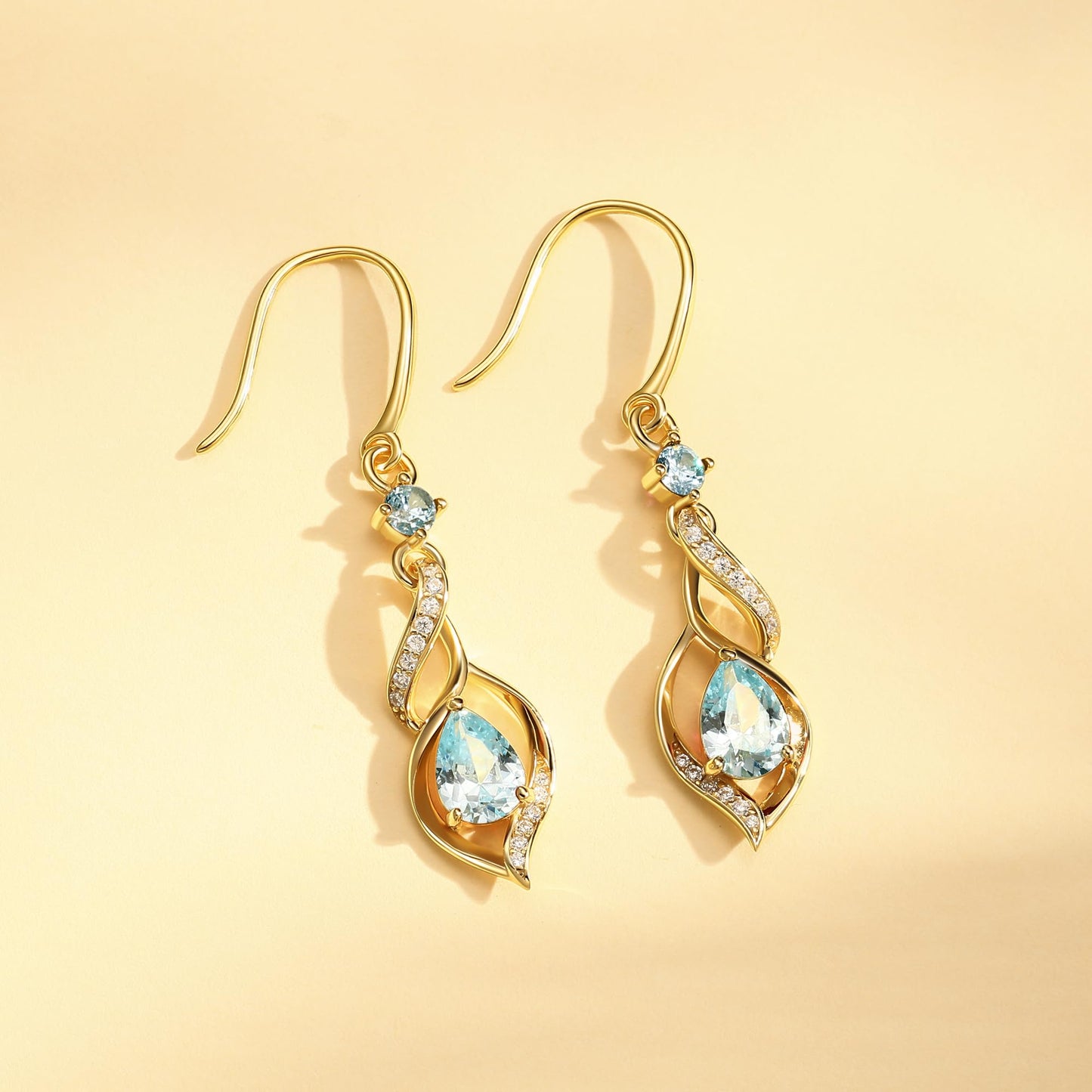 FANCIME 14K Gold Plated March Birthstone Dangle Earrings for Women Teardrop Aquamarine Earrings S925 Sterling Silver infinity Love Birthday Gifts for Mom Women