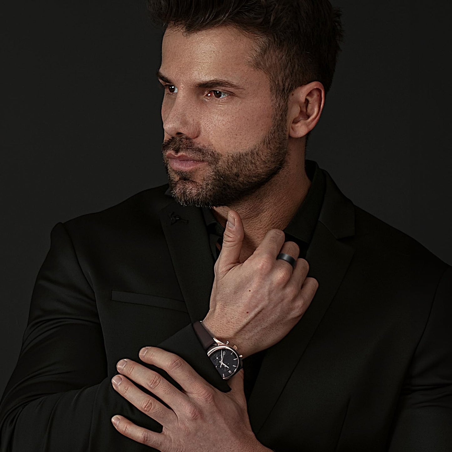 King Will 8mm Men's Black Wedding Ring - Brushed Matte Surface, Beveled Polished Edge, Comfort Fit Size 6