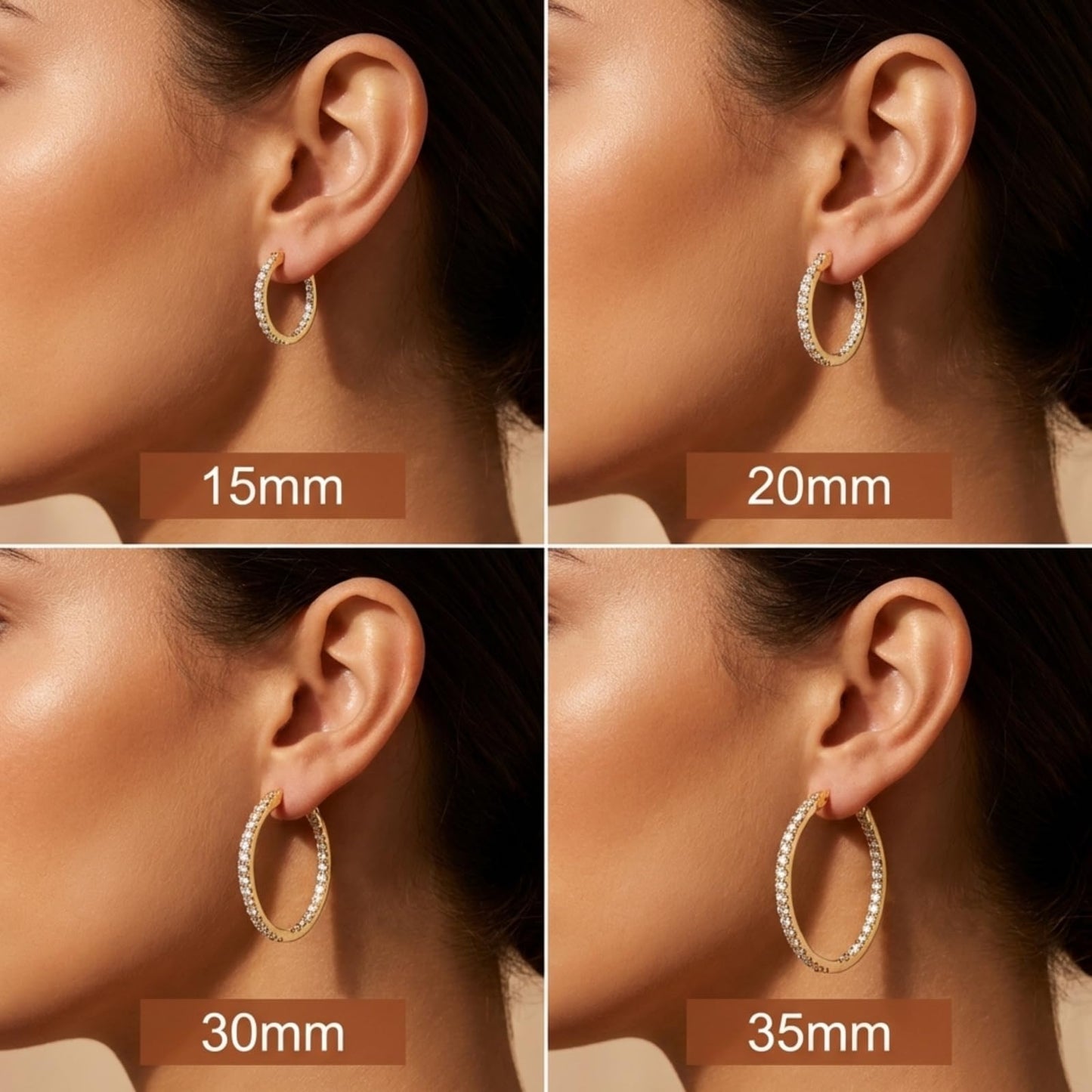 Suiune 14K Yellow Gold Hoop Earrings for Women, Hypoallergenic Dual-Sided Cubic Zirconia Hinged Hoops Jewelry for Woman, 2mm x 15mm