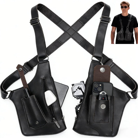 Premium Shoulder Bag for Men, Double Shoulder Armpit Bag Fashion Underarm Holster Wallet Adjustable PU Leather Waterproof Anti-Theft Harness for Men- Boyfriend, Father, Teen Gifts