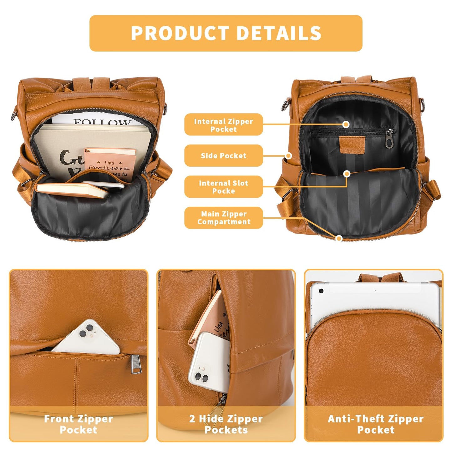 Wesccimo Genuine Leather Antitheft Backpack Purse For Women