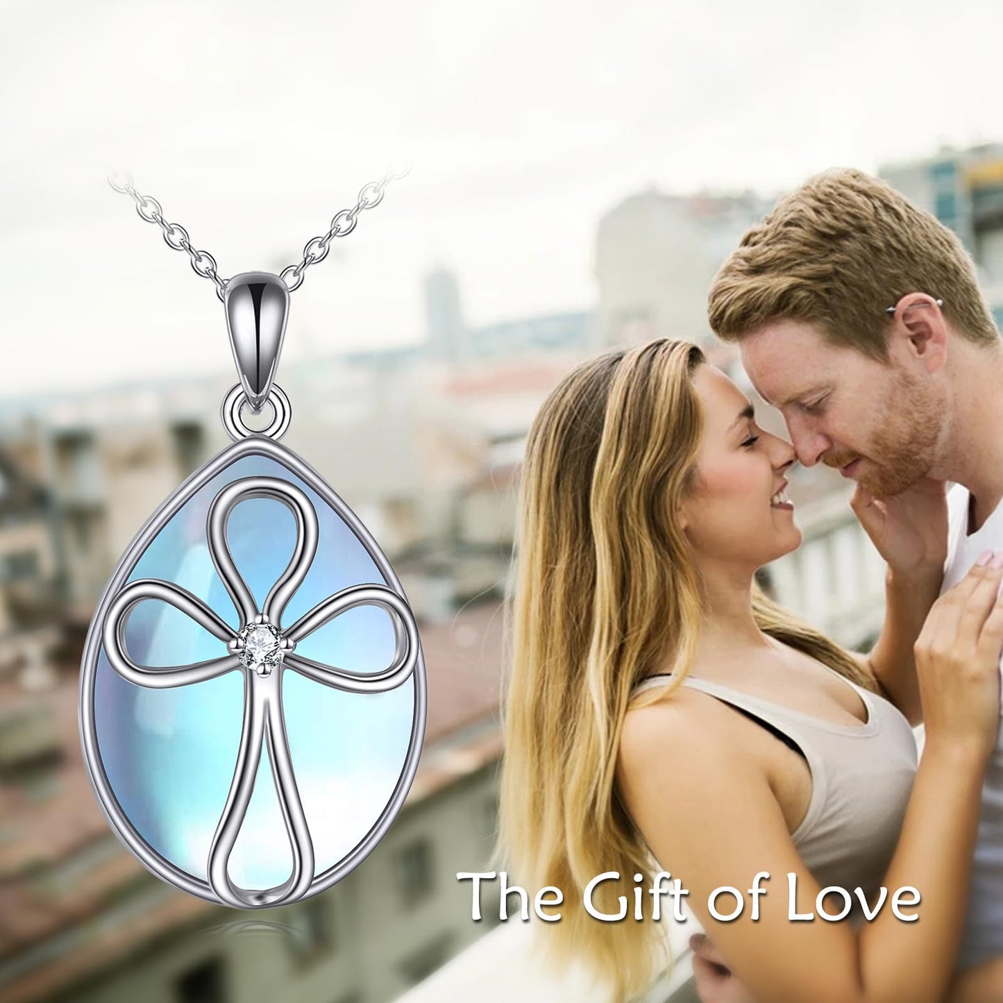 YAFEINI Moonstone Cross Necklace 925 Sterling Silver Cross Cubic Zirconia Pendant Necklace Jewelry for Women (X-Moonstone Cross Necklace)