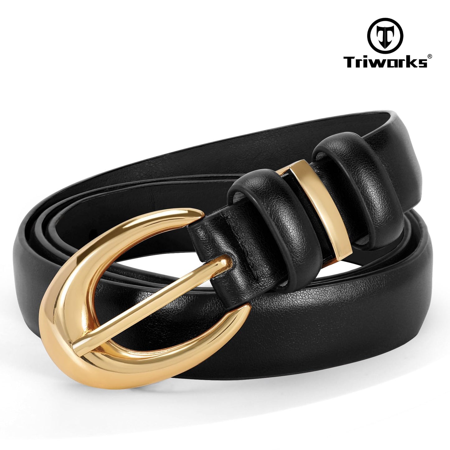 TRIWORKS 3 Pack Women Leather Belt for Jeans Pants Fashion Ladies Faux Leather Belt with Gold Buckle