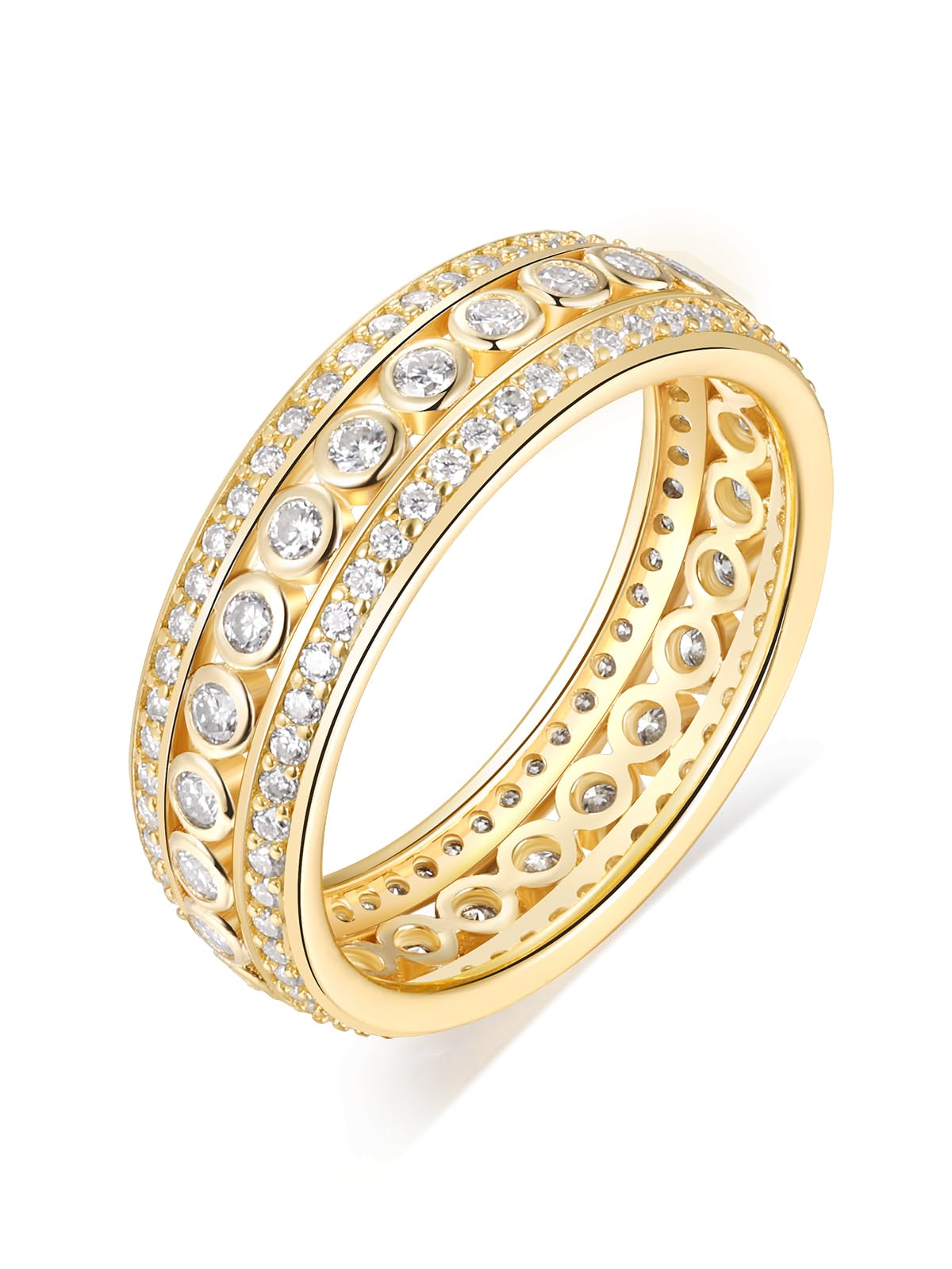 Frbod Eternity Diamond Band for Women Shinning Moissanite Wedding Rings Chunky Silver Gold Plated Ring Size 7